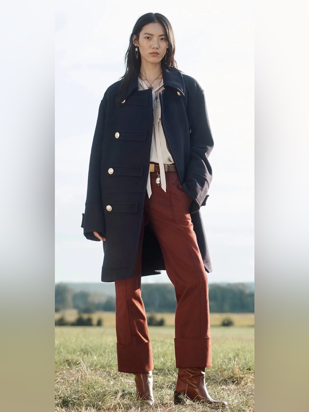 Zara Studio Limited Edition Wool Blend Military Coat Navy XS